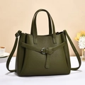 Olive green lychee texture tote bag with top handles and adjustable shoulder strap - Medium / Green