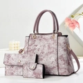 Ensemble de trois sacs pour femmes en jacquard floral avec pochette et portefeuille assortis - Set de 3 pièces / Violet