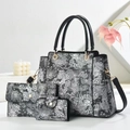 Ensemble de sacs à main trois pièces imprimés avec motifs floraux et ferrures dorées - Set de 3 pièces / Noir