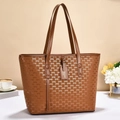 Classic brown large-capacity tote bag with all-over logo pattern and stylish shoulder straps - 32x13x27cm / Khaki/Earth Yellow