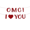 Pancarta roja de purpurina con texto OMG e I Heart You para decoración de San Valentín - Estilo OMG I LOVE YOU (款式三)