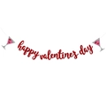 Striscione Happy Valentine's Day rosso glitterato con calice per decorazione festa - Rosso Con Calice da Vino