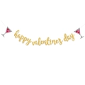 Dettaglio dello striscione glitterato Happy Valentine's Day con decori di cocktail rosa - Oro Con Calice da Vino