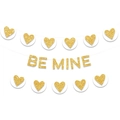 Striscione cuore BE MINE glitter dorato per decorazioni di San Valentino e matrimoni - Striscione Dorato + 2 Ghirlande a Cuore