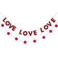 Striscione LOVE rosso glitterato e ghirlanda di pompon per decorazione di San Valentino - Banner LOVE Rosso Con Corda Di Pompon