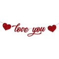 Κόκκινο γκλίτερ Love You πανό με καρδιές για διακόσμηση πάρτι Αγίου Βαλεντίνου και γάμου - Κόκκινο Πανό Love You Με Καρδιά