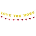 Valentinstag Love You More Girlande aus Goldglitzer mit roten und rosa Herzen - LOVE YOU MORE Banner Mit Herzgirlande / Gold