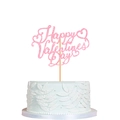 Topper per torta Happy Valentine's Day rosa glitterato con cuori su torta blu - Topper per torta / Rosa