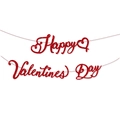 Striscione rosso glitter Happy Valentines Day con cuori per decorazioni per feste - Banner / Rosso