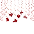 Sparkly red Valentine's Day hanging decorations with glitter hearts and LOVE swirls - Red Figure Swirl Hanging