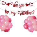 Decoración de San Valentín con cartel rojo brillante y globos rosas variados - Pancarta Y Globo Rosa (LQA-104)