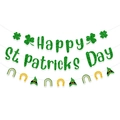 Striscione Happy St. Patricks Day glitterato con trifoglio verde e decoro arcobaleno - Banner di San Patrizio