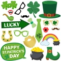 St. Patrick's Day Fotorequisiten Set mit Kleeblättern und grünen Partyhüten - St. Patricks Day Fotorequisiten