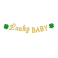Dettaglio banner Lucky BABY con quadrifogli glitterati verdi per San Patrizio - Lucky BABY Stile Oro Glitter