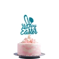 Blue glitter Happy Easter cake topper with bunny ears on a decorated birthday cake - Blue