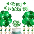 St. Patrick's Day party set with green glitter banner, balloons, and cake toppers - Decoration Set Type A