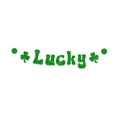 Green glitter St. Patrick's Day Lucky banner with shamrock accents on white background - "Lucky" Letter Style (Style 1)