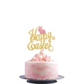 Glittery Happy Easter cake topper with pink rabbit on a decorated sponge cake - Style 1 (Pink Rabbit)