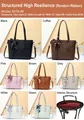 Detailed view of tote bag size dimensions and internal multi-compartment structure - Brown