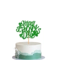 Glittery green Happy St. Patrick's Day cake topper with clover detail on a cake - Cake Topper Set