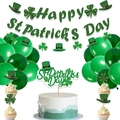 St. Patrick's Day party set with green banner, cake toppers and latex balloons - Decoration Set Type B