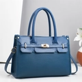 Borsa tote in pelle blu navy con chiusura dorata e manico superiore da donna - Blu