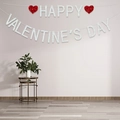Striscione luccicante Happy Valentine's Day con cuori rossi per decoro festa romantica - Argento