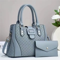 Sac à main bleu-gris à texture tissée avec pochette assortie et détails en chaîne métal - Sac Fourre-Tout Et Portefeuille / Bleu