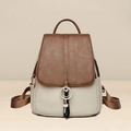 Mochila vintage beige y marrón con colgante de cristal y cinta decorativa con texto YOU - Blanco Roto
