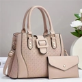Ensemble sac cabas beige à texture tressée avec petite pochette assortie chic - Sac Fourre-Tout Et Portefeuille / Abricot