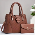 Ensemble sac à main marron caramel tressé avec pochette assortie et détails dorés chic - Sac Fourre-Tout Et Portefeuille / Marron