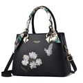 Black tote bag with floral butterfly embroidery and silk scarf handle detail - 31/13/22cm / Black