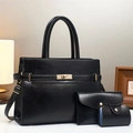 Ensemble de sacs à main trois pièces en cuir noir avec grand cabas et pochette femme - Noir
