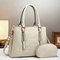 Elegante borsa tote in pelle PU bianco crema con tre scomparti e dettagli dorati - Bianco Sporco / 32cmx13cmx25cm