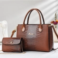 Brown crocodile embossed tote bag and matching chain purse set with gold logo hardware - Khaki/Earth Yellow