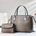 Fashionable taupe crocodile embossed two-piece tote bag and chain crossbody bag set - Gray