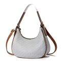 Sac sous le bras minimaliste avec motif monogramme et garniture en cuir brun, vue de face - Blanc