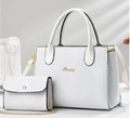 White 2-piece tote set with crocodile pattern and small chain crossbody bag - Pure White