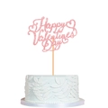 Pink glitter Happy Valentine's Day cake topper decoration with heart accents - Cake Topper / Pink