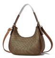 Sac hobo vintage marron avec motif géométrique, bordure en similicuir et anses - Bronze Antique