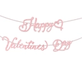 Pink glittery Happy Valentines Day banner with heart icons for romantic party decoration - Banner / Pink