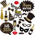 20-piece Hello 2026 New Year photo booth props in black, gold, and red paper designs - Style 2