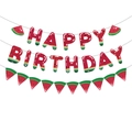 Σετ πανό Happy Birthday με θέμα καρπούζι και σχέδια από κόκκινες και πράσινες φέτες - Σετ Πανό Happy Birthday και Φέτες Καρπουζιού