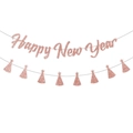 Sparkling rose gold Happy New Year banner with glitter star pennants for festive decor - Rose Gold Happy New Year + Hat Garland