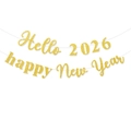 Striscione dorato Hello 2026 e Happy New Year per decorazioni festa di Capodanno - Oro