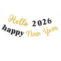 Striscione felice anno nuovo 2026 glitter oro e nero per decorazioni di capodanno - Oro Nero