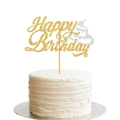 Detailed view of Happy Birthday glitter cake topper in gold and silver on white cake - Gold Letter With Silver Cake