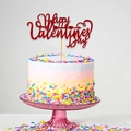 Pink glitter Happy Valentines Day cake topper with heart arrow on a cream cake - Arrow Heart Style (Semi-finished) / Red