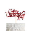 Roter Glitzer Happy Valentines Day Tortenaufsatz mit Herz und Pfeil auf weißer Torte - Rot Happy Valentine's Day Tortenaufsatz
