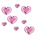 Decorazioni a cuore 3D rosa metallizzato per pareti di feste e scene di San Valentino - Decorazione a Sospensione Rosa (4 Cuori Grandi 4 Piccoli)